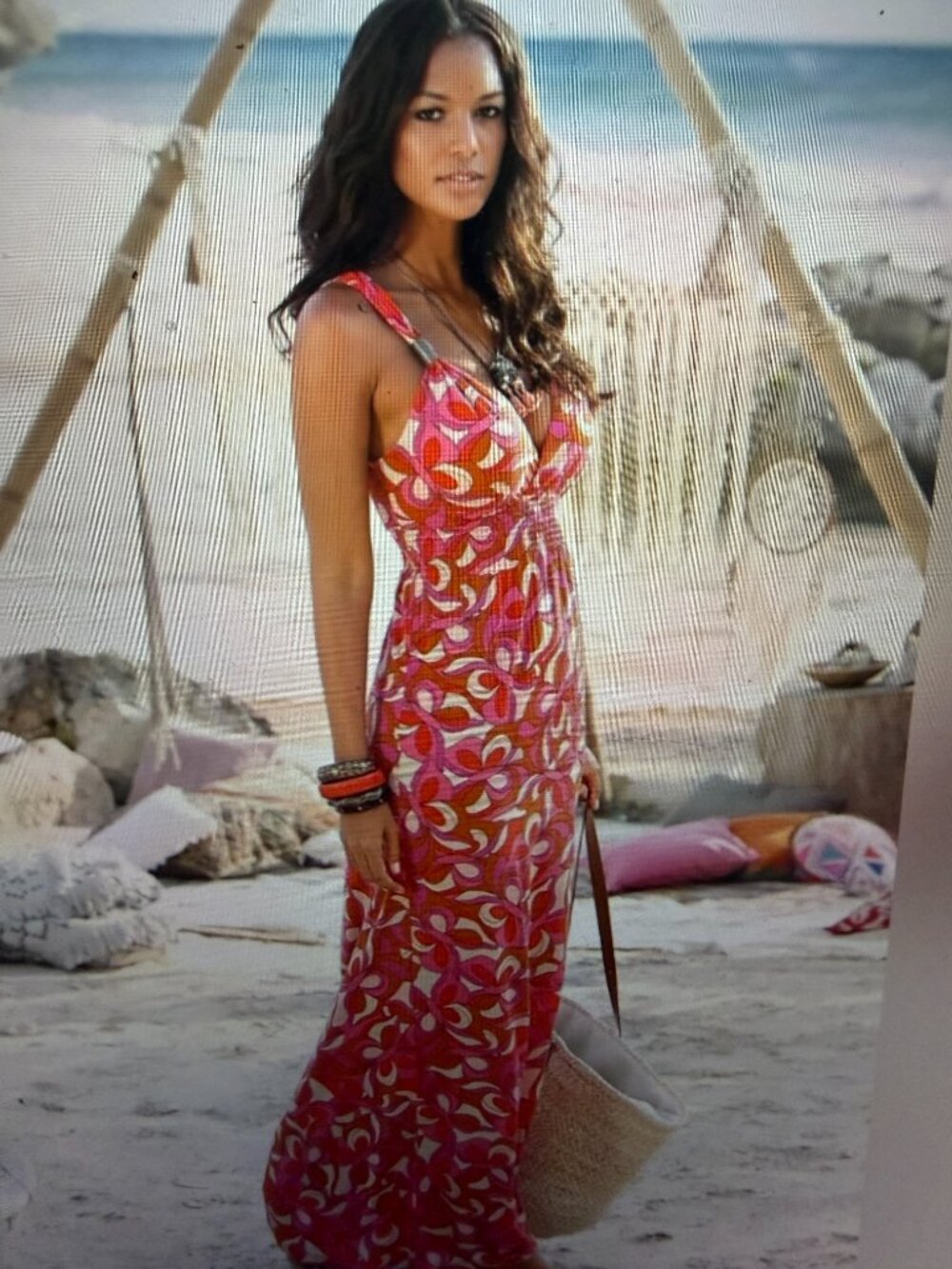 Lascana Venus Pink Red Floral Maxi Dress Large